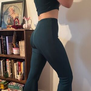 High-Waist Teal Green Flare Pants + Top set- Women XS